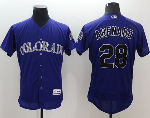 Rockies #28 Nolan Arenado Purple Flexbase Authentic Collection Stitched MLB Jersey - Click Image to Close